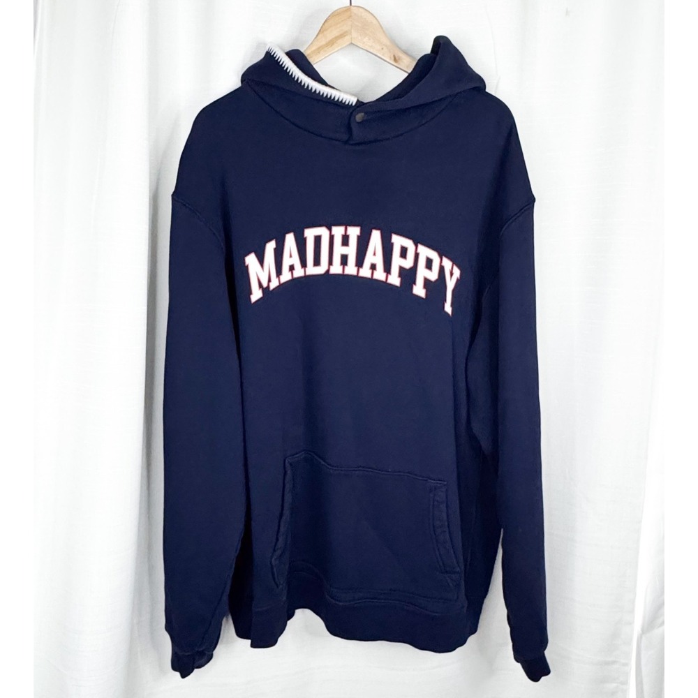 Madhappy Hoodie XXL Navy Varsity Logo Heavyweight Cotton Made USA Sweatshirt